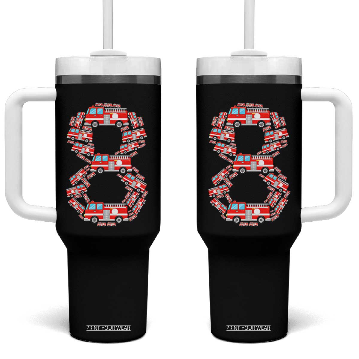 Fire Truck 8th Birthday Tumbler With Handle Firefighter Gift For Eight Year Old Kid