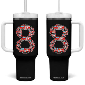 Fire Truck 8th Birthday Tumbler With Handle Firefighter Gift For Eight Year Old Kid