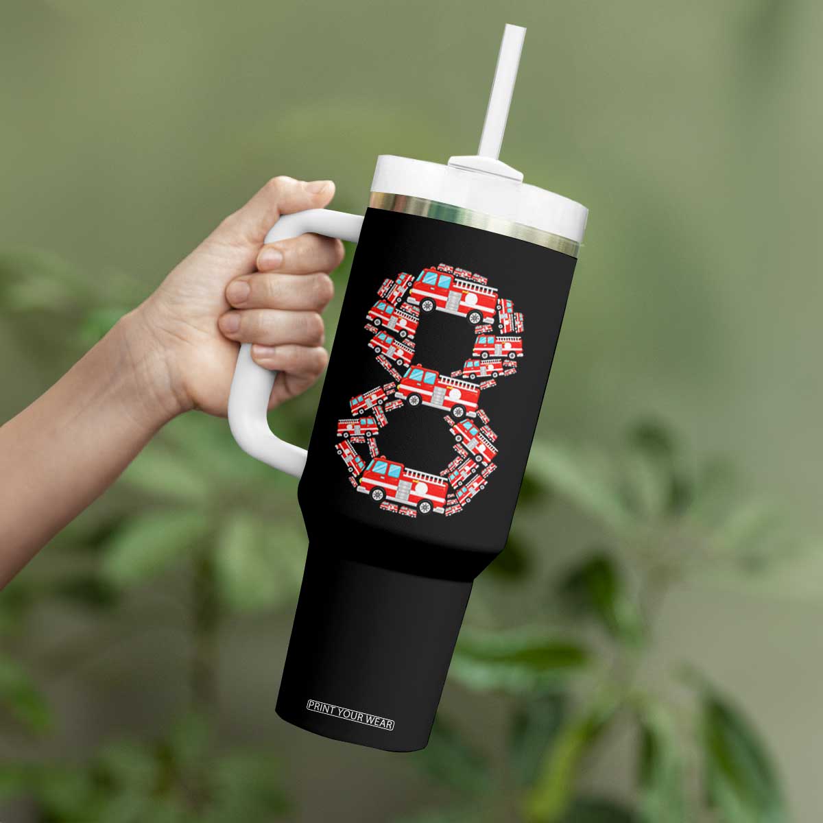 Fire Truck 8th Birthday Tumbler With Handle Firefighter Gift For Eight Year Old Kid