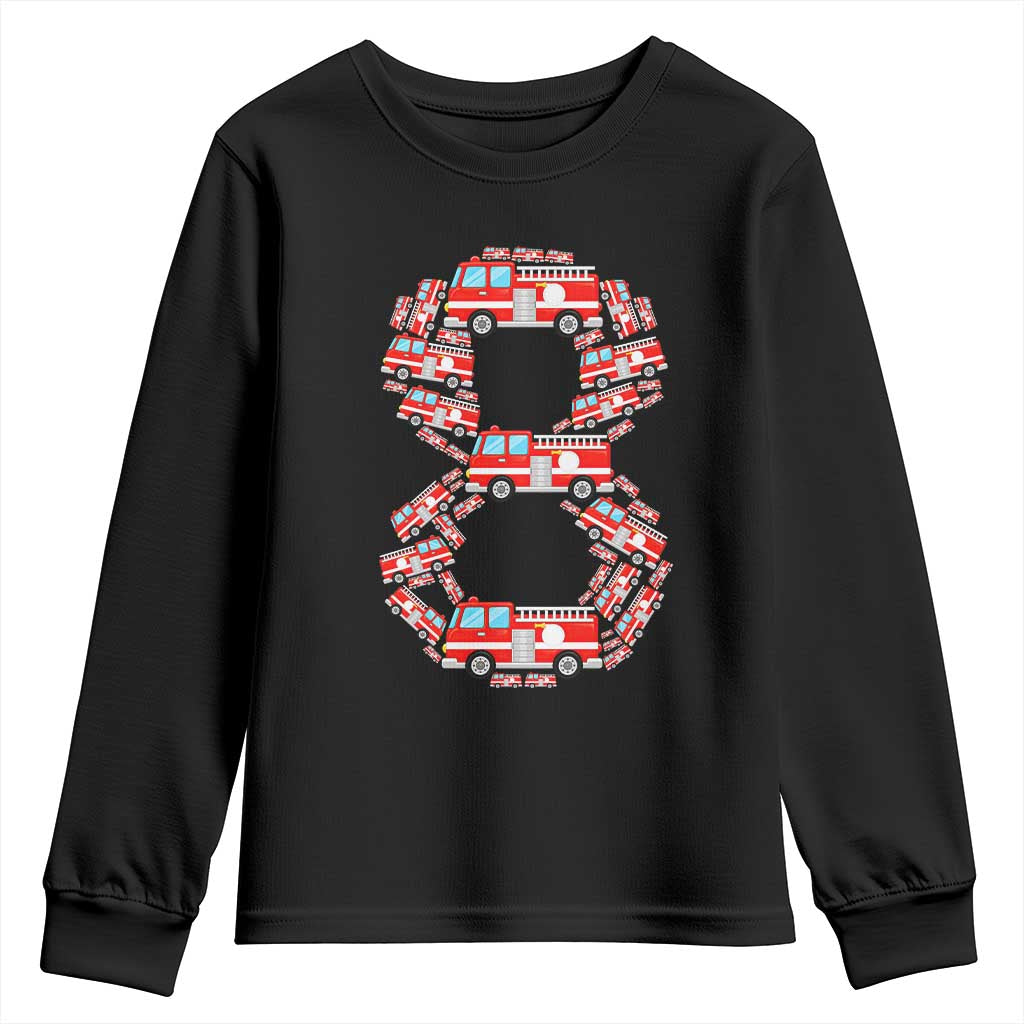 Fire Truck 8th Birthday Youth Sweatshirt Firefighter Gift For Eight Year Old Kid