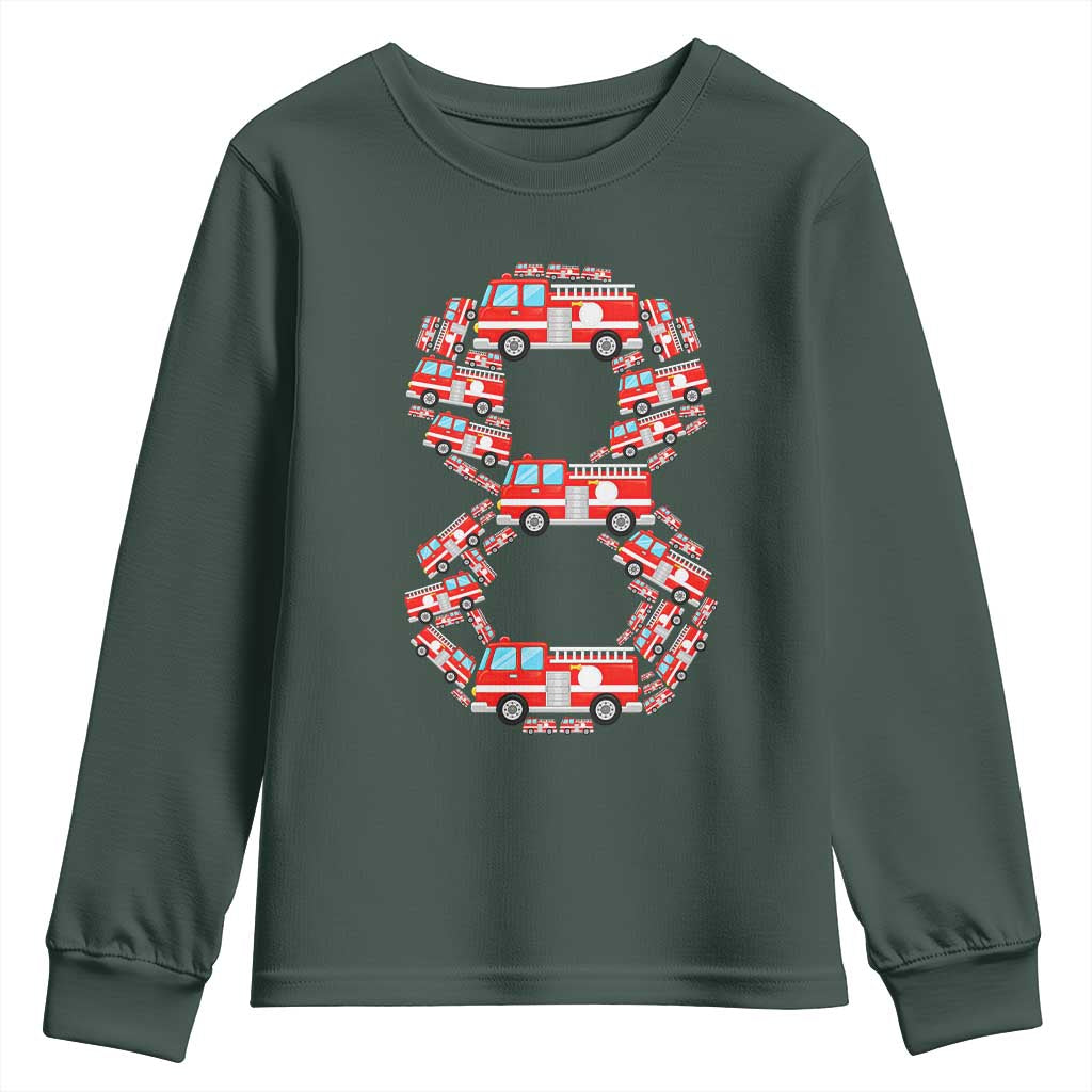 Fire Truck 8th Birthday Youth Sweatshirt Firefighter Gift For Eight Year Old Kid