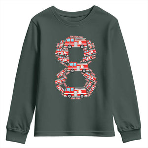 Fire Truck 8th Birthday Youth Sweatshirt Firefighter Gift For Eight Year Old Kid