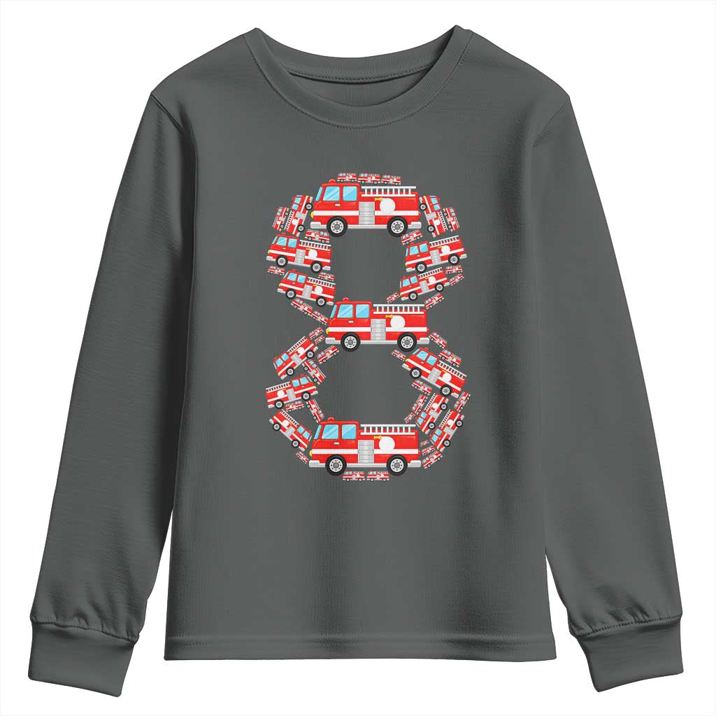 Fire Truck 8th Birthday Youth Sweatshirt Firefighter Gift For Eight Year Old Kid