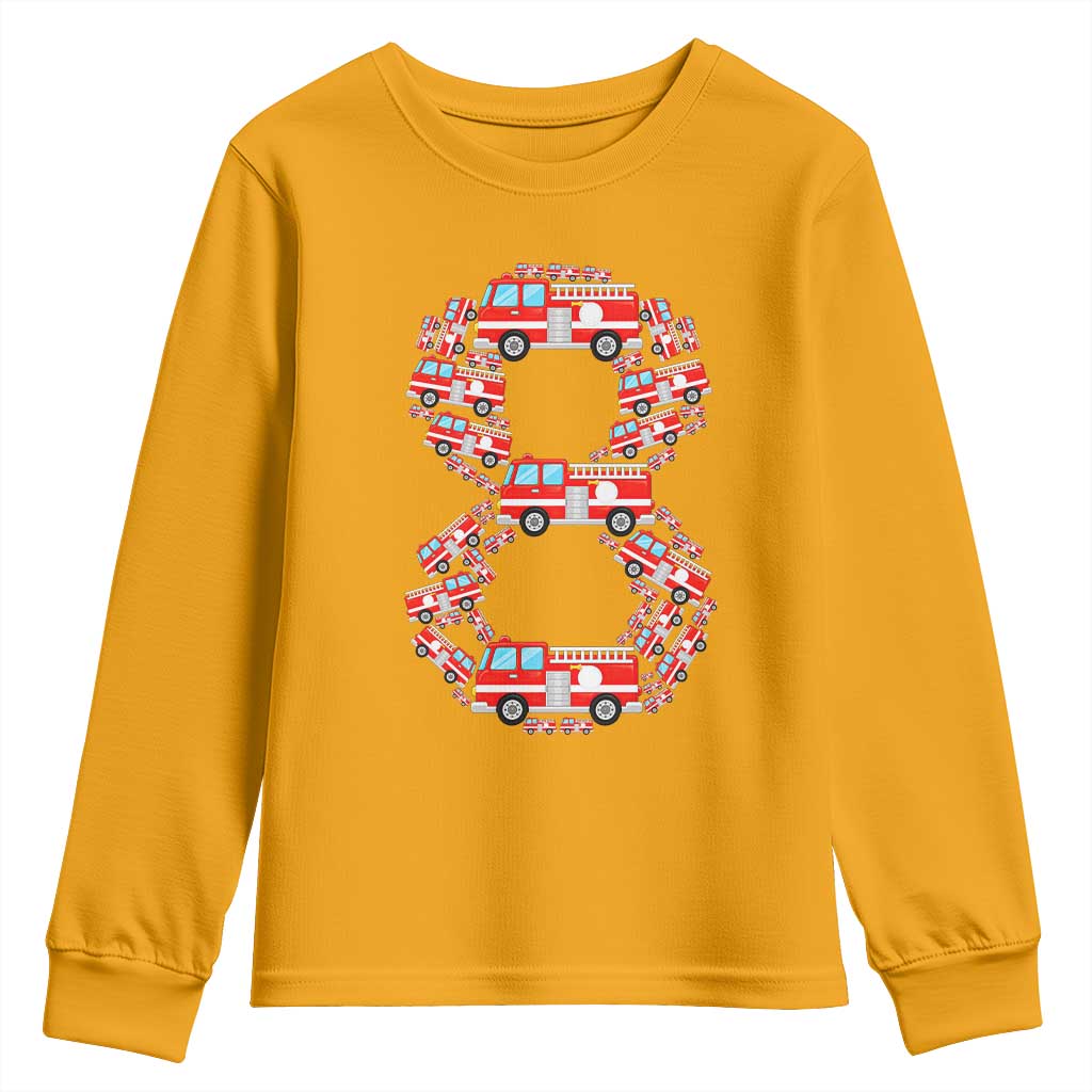 Fire Truck 8th Birthday Youth Sweatshirt Firefighter Gift For Eight Year Old Kid