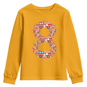 Fire Truck 8th Birthday Youth Sweatshirt Firefighter Gift For Eight Year Old Kid