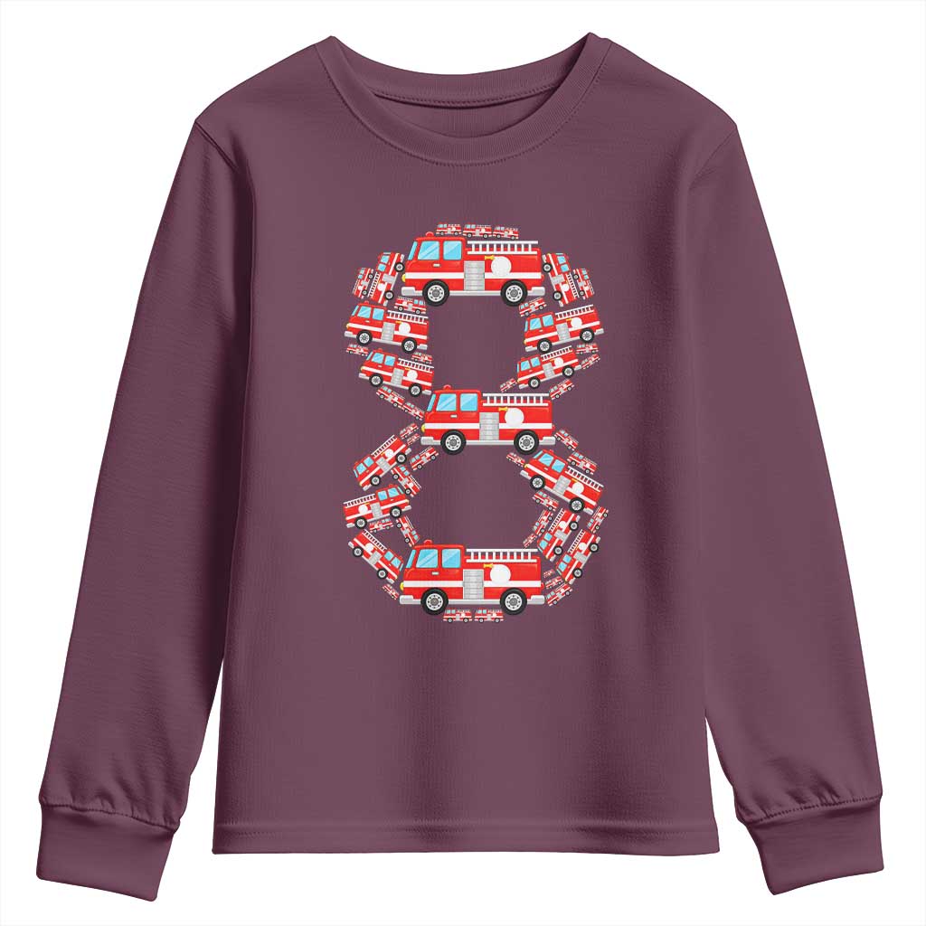 Fire Truck 8th Birthday Youth Sweatshirt Firefighter Gift For Eight Year Old Kid