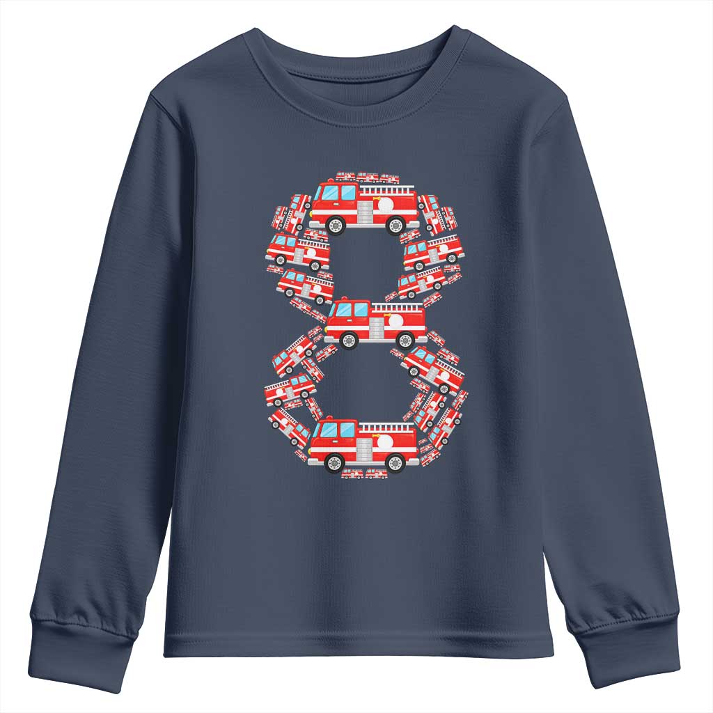 Fire Truck 8th Birthday Youth Sweatshirt Firefighter Gift For Eight Year Old Kid