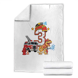 3rd Birthday Firefighter Dinosaur Throw Blanket Fire Engine Three Year Old Party Kids