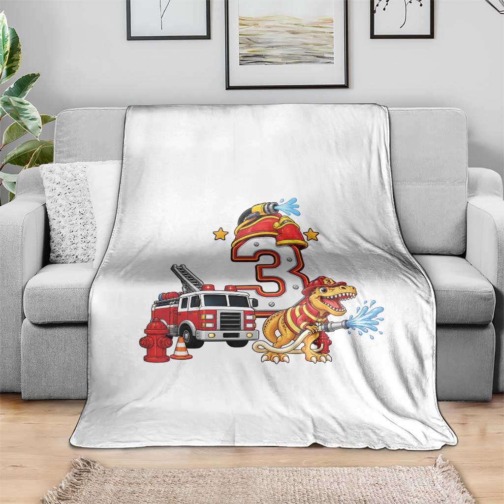 3rd Birthday Firefighter Dinosaur Throw Blanket Fire Engine Three Year Old Party Kids