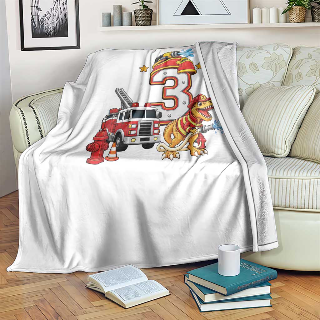 3rd Birthday Firefighter Dinosaur Throw Blanket Fire Engine Three Year Old Party Kids