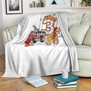 3rd Birthday Firefighter Dinosaur Throw Blanket Fire Engine Three Year Old Party Kids