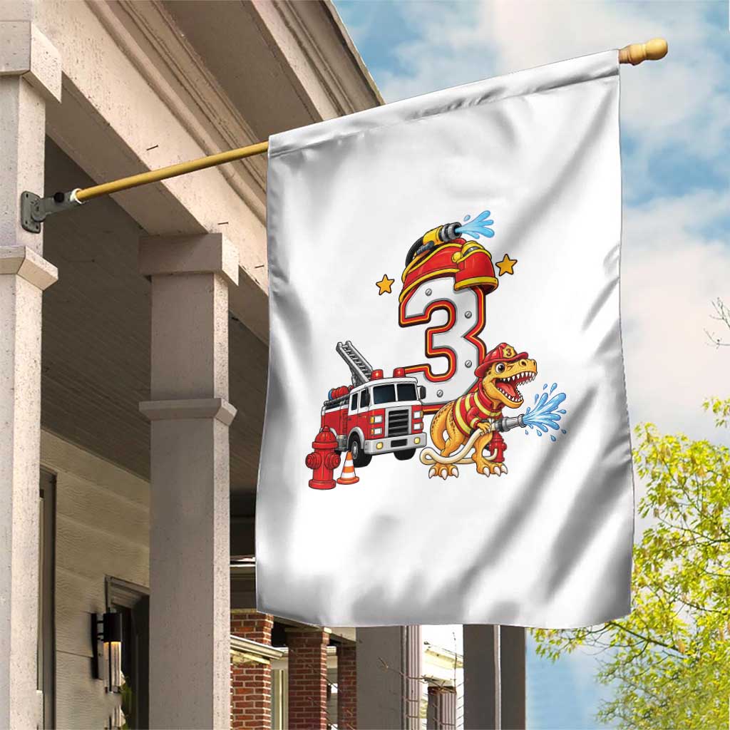 3rd Birthday Firefighter Dinosaur Garden Flag Fire Engine Three Year Old Party Kids