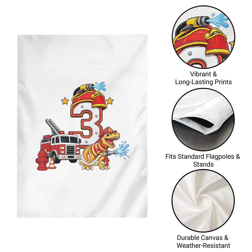3rd Birthday Firefighter Dinosaur Garden Flag Fire Engine Three Year Old Party Kids