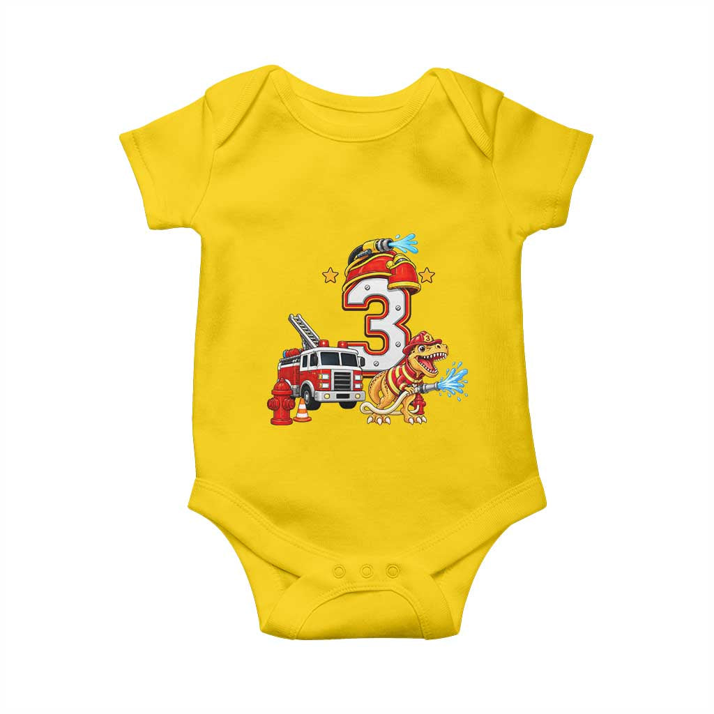 3rd Birthday Firefighter Dinosaur Baby Onesie Fire Engine Three Year Old Party Kids