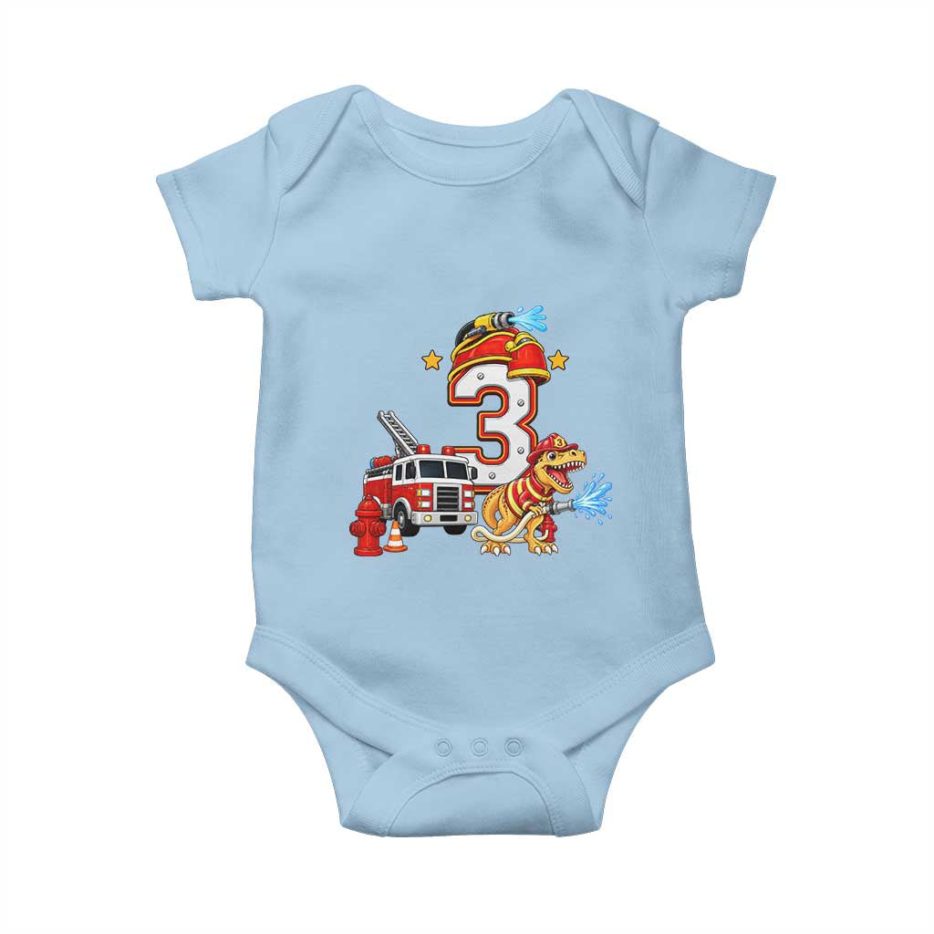3rd Birthday Firefighter Dinosaur Baby Onesie Fire Engine Three Year Old Party Kids