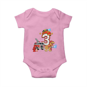 3rd Birthday Firefighter Dinosaur Baby Onesie Fire Engine Three Year Old Party Kids