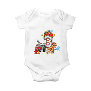 3rd Birthday Firefighter Dinosaur Baby Onesie Fire Engine Three Year Old Party Kids