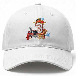 3rd Birthday Firefighter Dinosaur Baseball Cap Fire Engine Three Year Old Party Kids