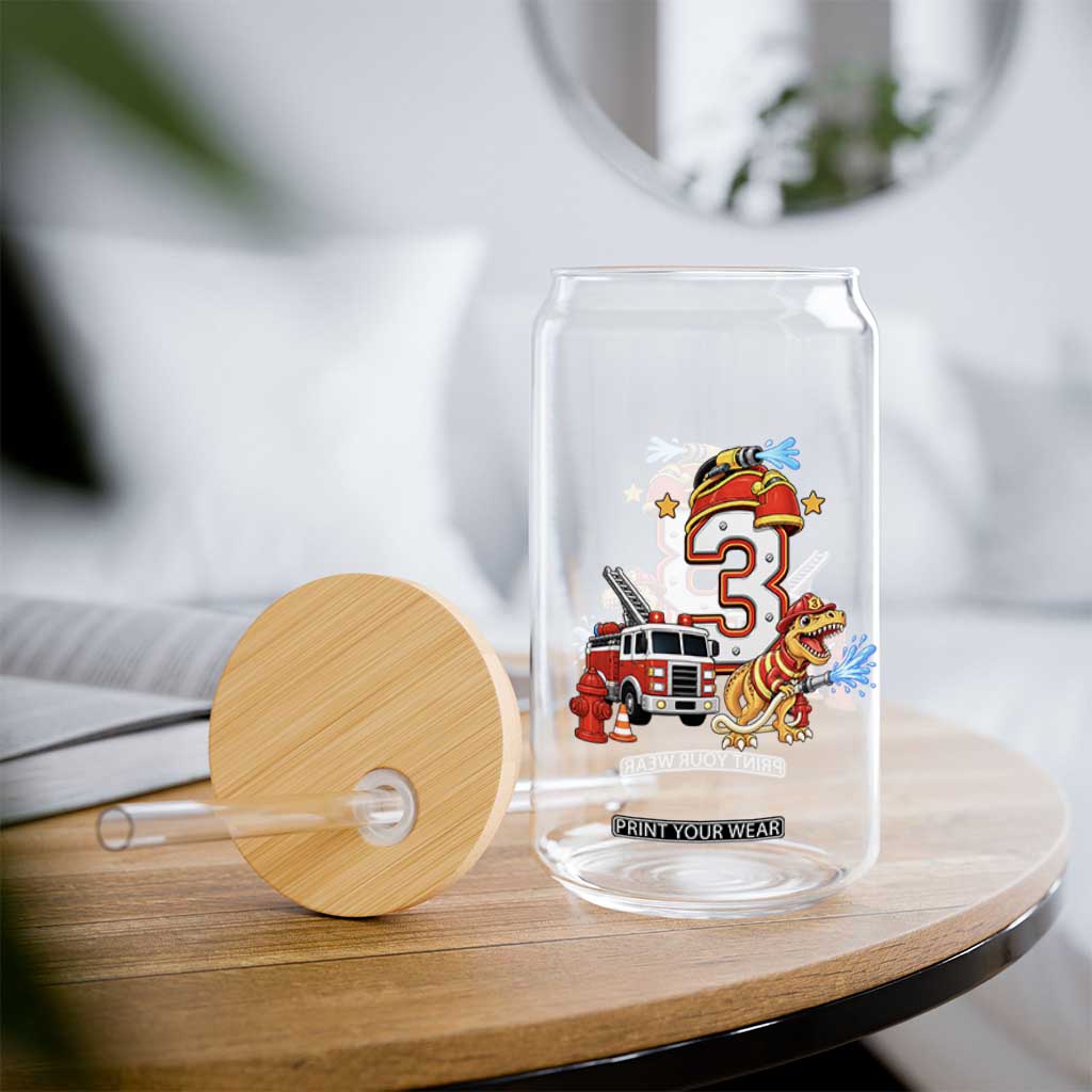 3rd Birthday Firefighter Dinosaur Glass Can Fire Engine Three Year Old Party Kids