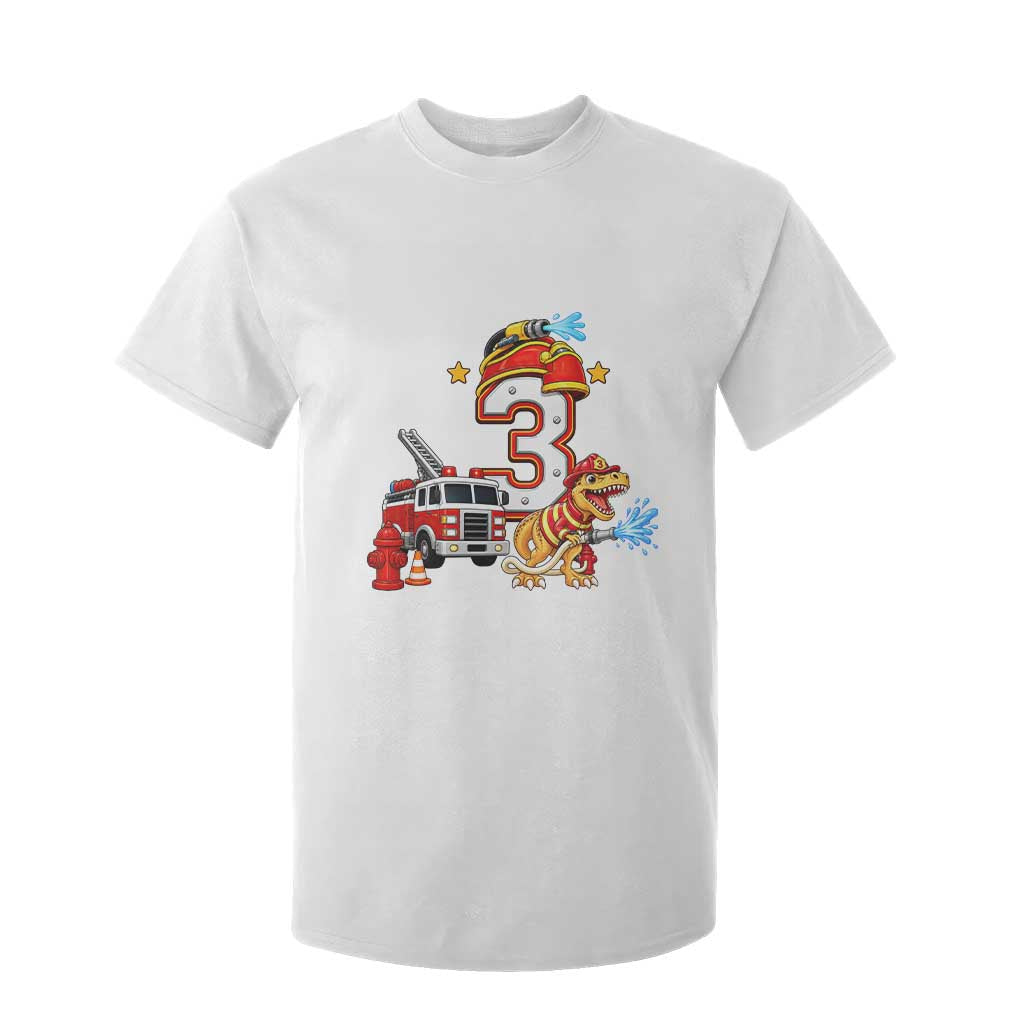 3rd Birthday Firefighter Dinosaur T Shirt For Kid Fire Engine Three Year Old Party Kids