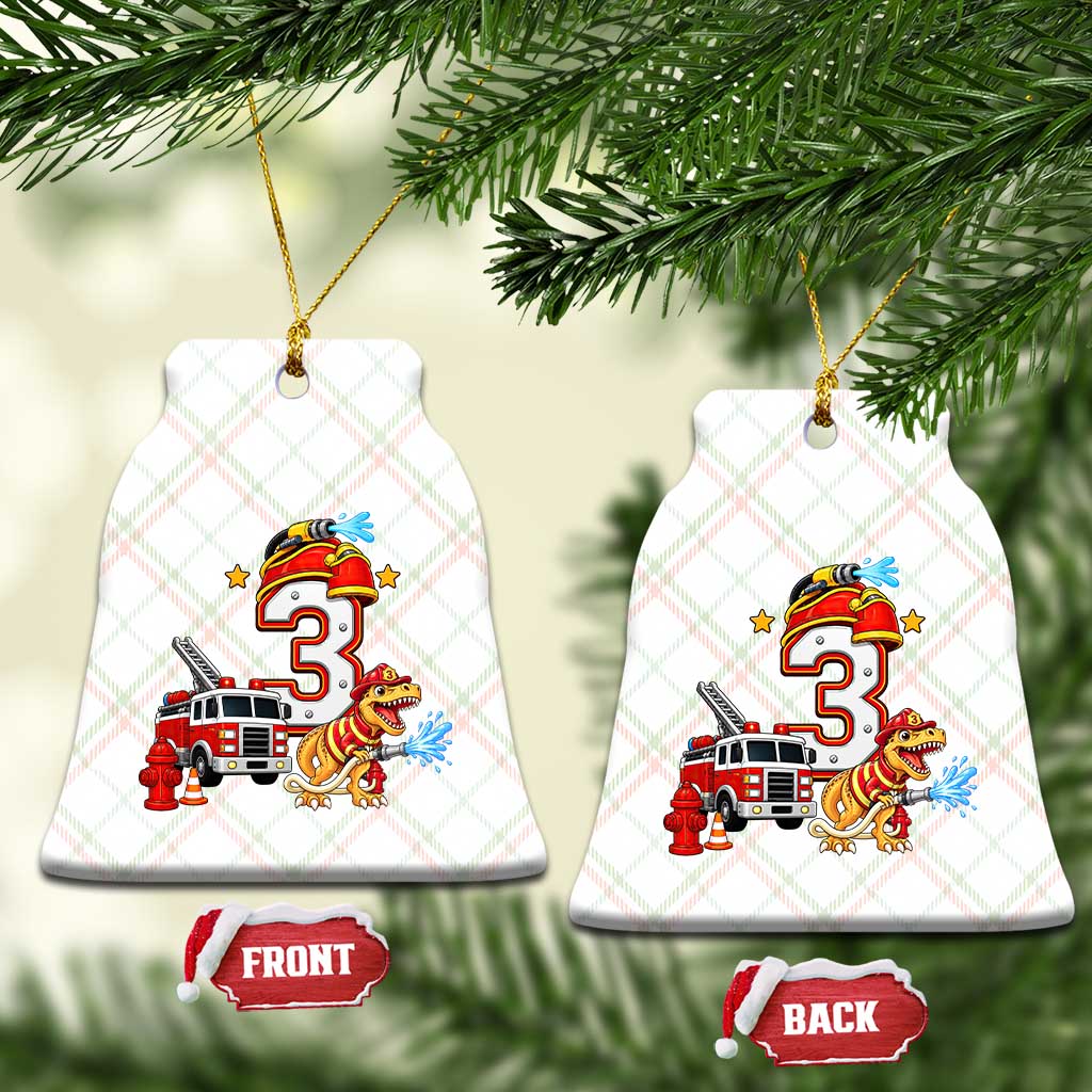 3rd Birthday Firefighter Dinosaur Ceramic Ornament Fire Engine Three Year Old Party Kids