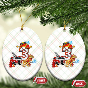 3rd Birthday Firefighter Dinosaur Ceramic Ornament Fire Engine Three Year Old Party Kids