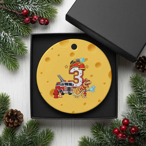 3rd Birthday Firefighter Dinosaur Ceramic Ornament Fire Engine Three Year Old Party Kids