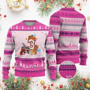 3rd Birthday Firefighter Dinosaur Ugly Christmas Sweater Fire Engine Three Year Old Party Kids