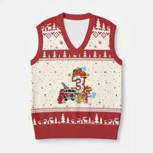 3rd Birthday Firefighter Dinosaur V-Neck Knit Sweater Vest Fire Engine Three Year Old Party Kids