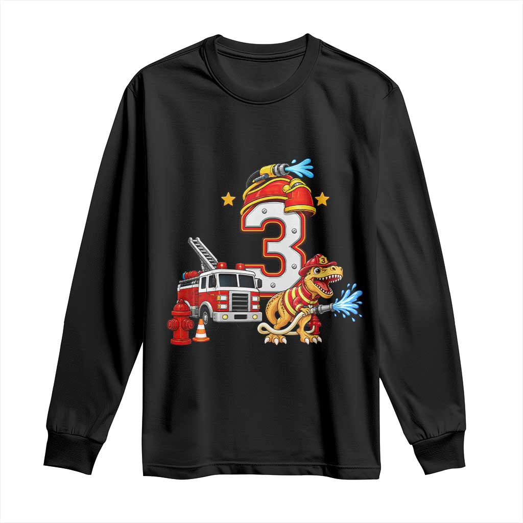 3rd Birthday Firefighter Dinosaur Long Sleeve Shirt Fire Engine Three Year Old Party Kids