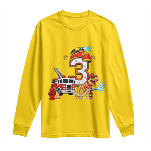 3rd Birthday Firefighter Dinosaur Long Sleeve Shirt Fire Engine Three Year Old Party Kids