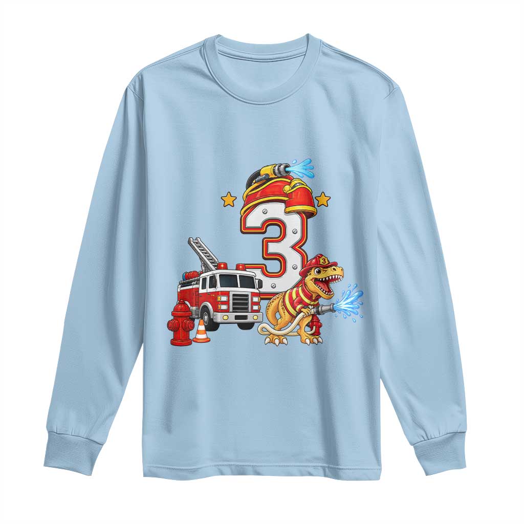 3rd Birthday Firefighter Dinosaur Long Sleeve Shirt Fire Engine Three Year Old Party Kids