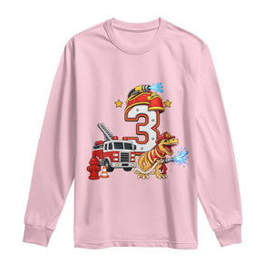 3rd Birthday Firefighter Dinosaur Long Sleeve Shirt Fire Engine Three Year Old Party Kids