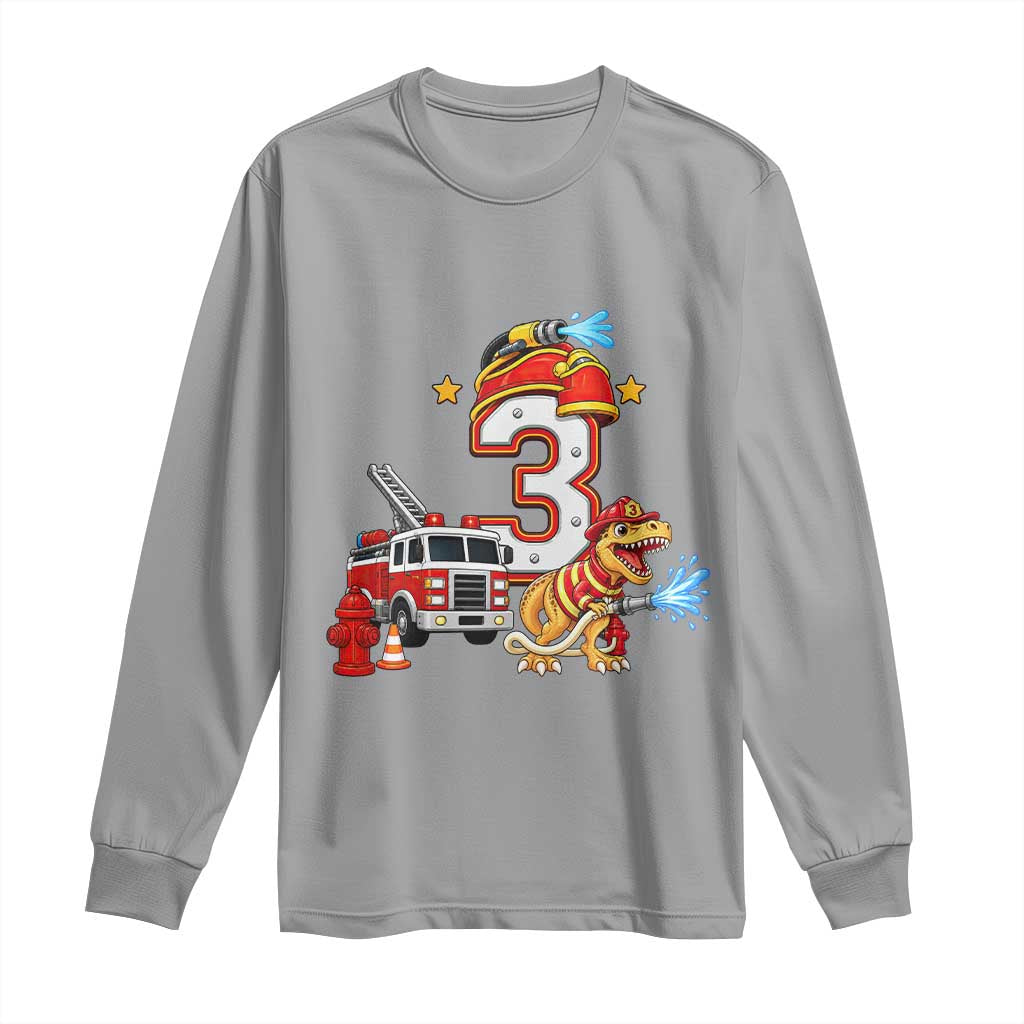 3rd Birthday Firefighter Dinosaur Long Sleeve Shirt Fire Engine Three Year Old Party Kids