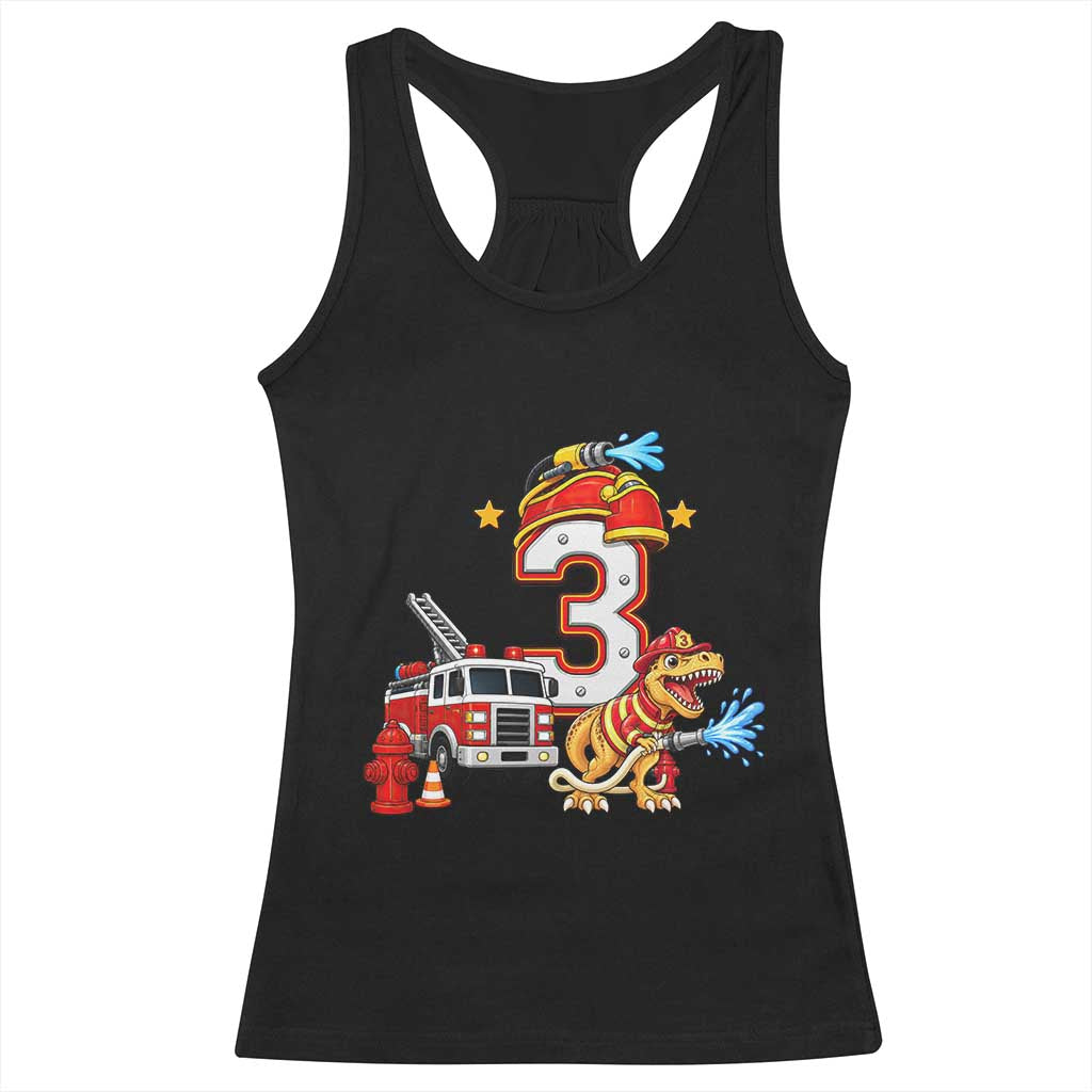 3rd Birthday Firefighter Dinosaur Racerback Tank Top Fire Engine Three Year Old Party Kids