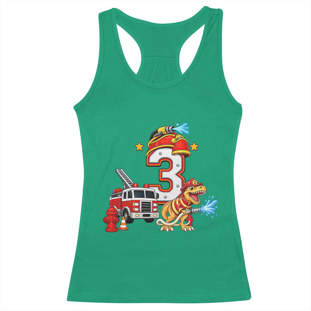 3rd Birthday Firefighter Dinosaur Racerback Tank Top Fire Engine Three Year Old Party Kids