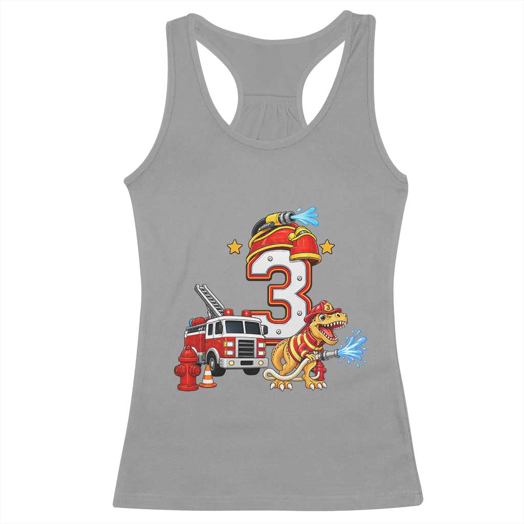 3rd Birthday Firefighter Dinosaur Racerback Tank Top Fire Engine Three Year Old Party Kids