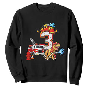 3rd Birthday Firefighter Dinosaur Sweatshirt Fire Engine Three Year Old Party Kids
