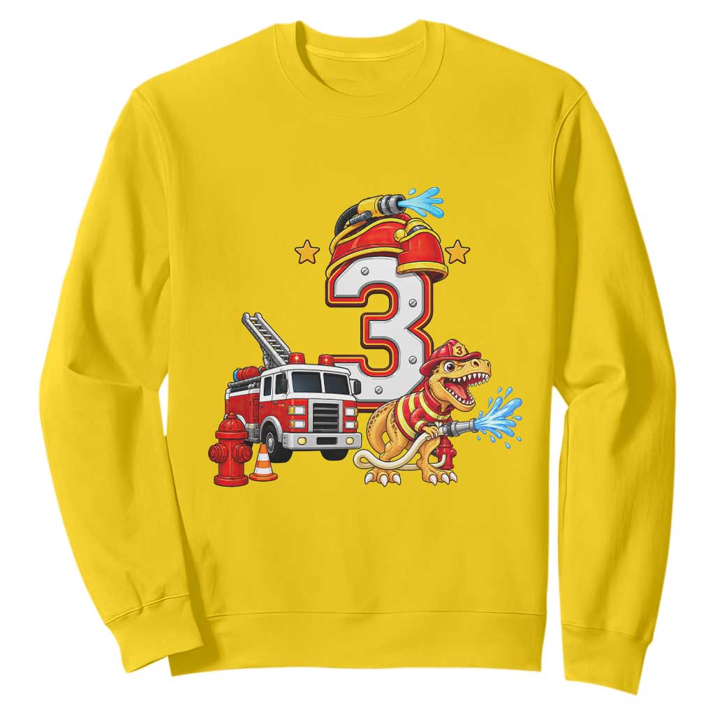 3rd Birthday Firefighter Dinosaur Sweatshirt Fire Engine Three Year Old Party Kids