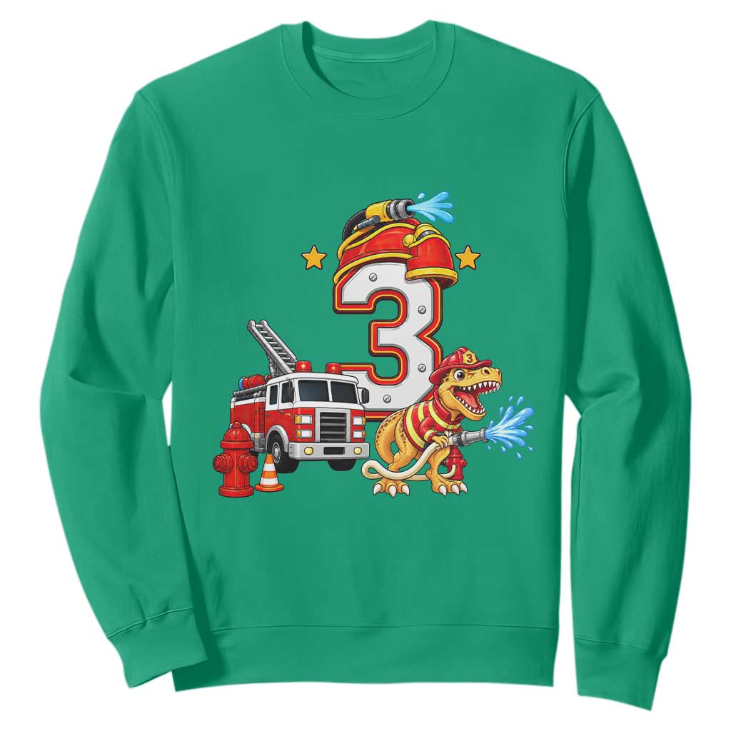 3rd Birthday Firefighter Dinosaur Sweatshirt Fire Engine Three Year Old Party Kids