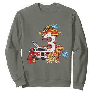 3rd Birthday Firefighter Dinosaur Sweatshirt Fire Engine Three Year Old Party Kids