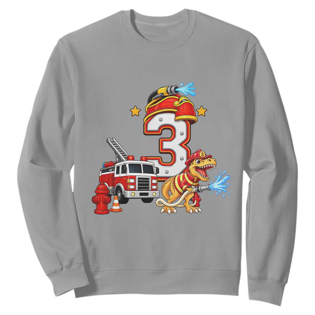 3rd Birthday Firefighter Dinosaur Sweatshirt Fire Engine Three Year Old Party Kids