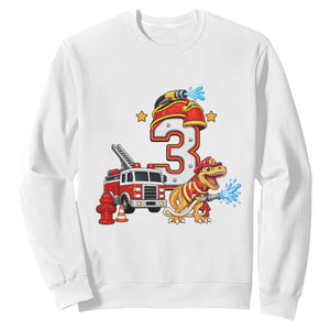3rd Birthday Firefighter Dinosaur Sweatshirt Fire Engine Three Year Old Party Kids