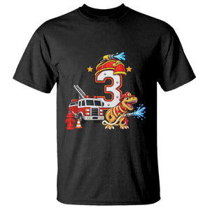 3rd Birthday Firefighter Dinosaur T Shirt Fire Engine Three Year Old Party Kids