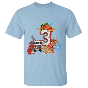 3rd Birthday Firefighter Dinosaur T Shirt Fire Engine Three Year Old Party Kids