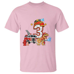 3rd Birthday Firefighter Dinosaur T Shirt Fire Engine Three Year Old Party Kids