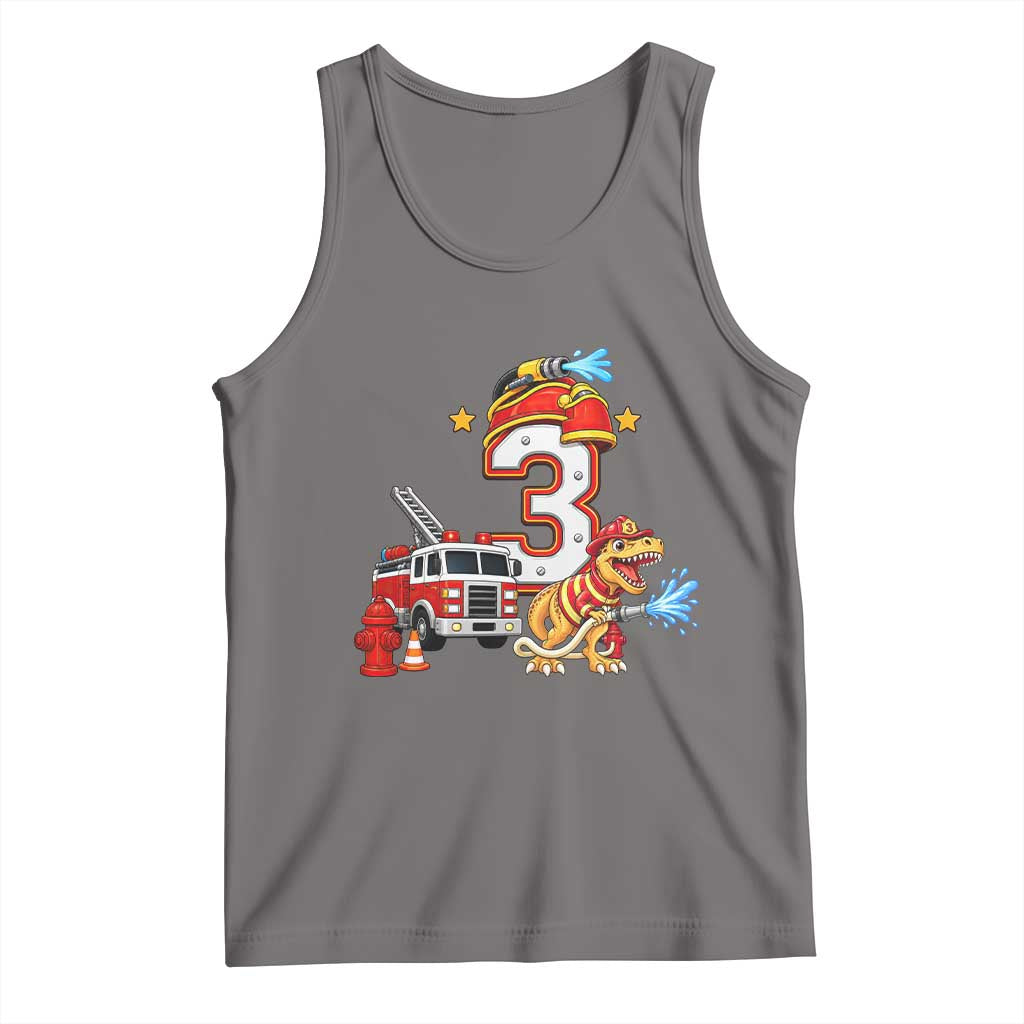3rd Birthday Firefighter Dinosaur Tank Top Fire Engine Three Year Old Party Kids