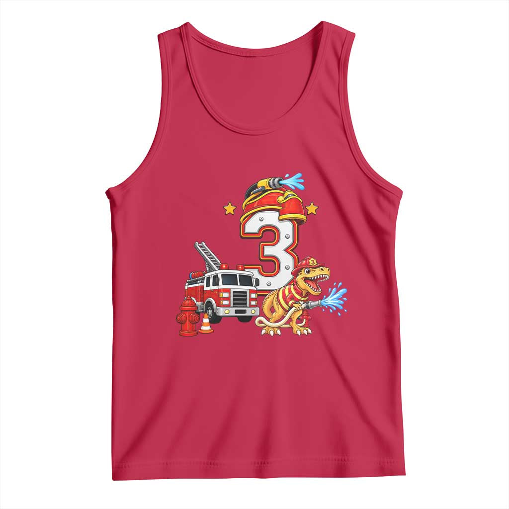 3rd Birthday Firefighter Dinosaur Tank Top Fire Engine Three Year Old Party Kids