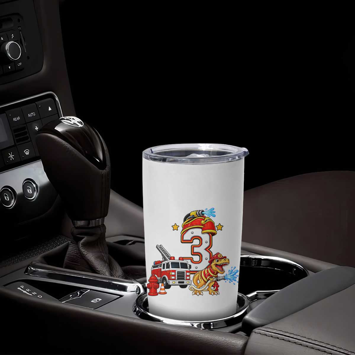 3rd Birthday Firefighter Dinosaur Tumbler Cup Fire Engine Three Year Old Party Kids