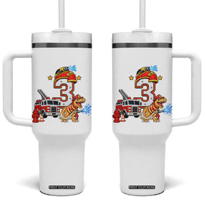3rd Birthday Firefighter Dinosaur Tumbler With Handle Fire Engine Three Year Old Party Kids